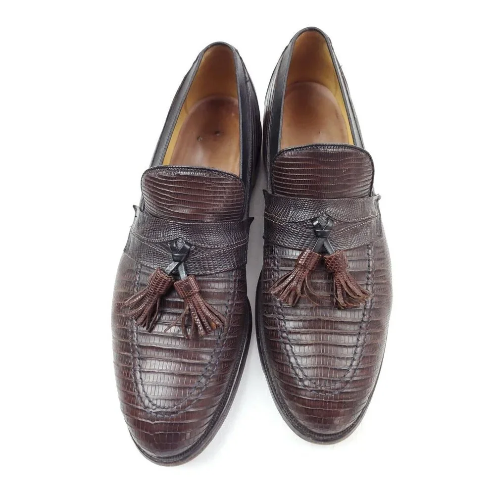 ALLEN EDMONDS Lizard Leather Clayton Tassel Loafer Brown Size 9.5 A $700